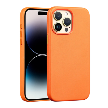 New Leather Case with Wireless Charger - ORANGE for iPhone 15 Pro (Only Ground Shipping)