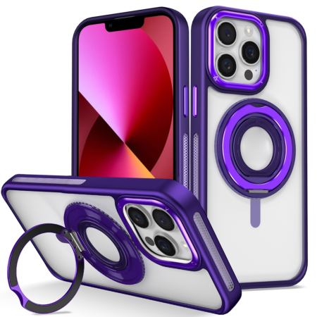 Skin Feel Transparent Case with Silicone Ring Holder - PURPLE for iPhone 15 Pro Max (Only Ground Shipping)