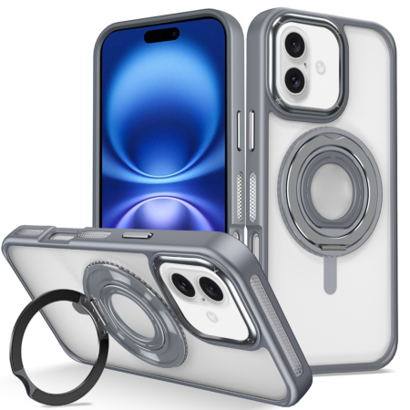 Skin Feel Transparent Case with Silicone Ring Holder - GRAY for iPhone 16 (Only Ground Shipping)