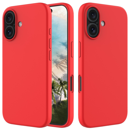 Soft Solid Silicone Case (Full Buttom Cover) - RED for iPhone 16 (Only Ground Shipping)