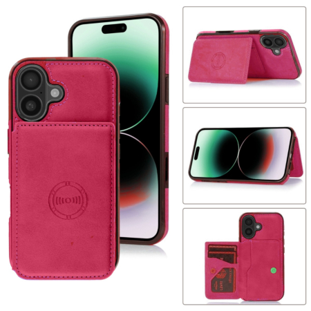 Leather Pocket Wallet Case - PINK for iPhone 16 (Only Ground Shipping)