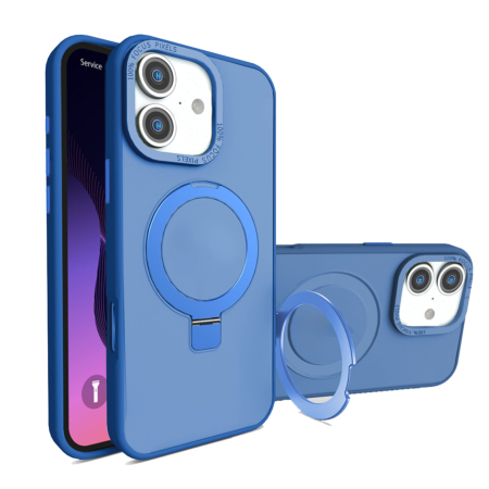 Carbon Wireless Charging Case with Ring Stand - DARK BLUE for iPhone 16 (Only Ground Shipping)