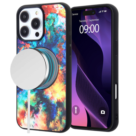 Printing Design Wireless Charging Case - COLORFUL - BLACK for iPhone 16 Pro / 17 (Only Ground Shipping)