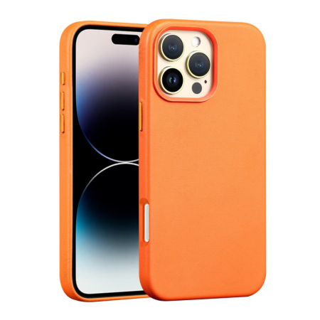 New Leather Case with Wireless Charger - ORANGE for iPhone 16 Pro (Only Ground Shipping)