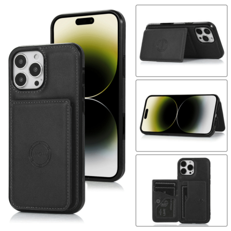 Leather Pocket Wallet Case - BLACK for iPhone 16 Pro Max (Only Ground Shipping)
