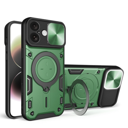 iPhone 16 Dual Layers Hybrid Case with Metal Ring And Camera Protector - GREEN (Only Ground Shipping)