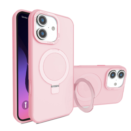 Carbon Wireless Charging Case with Ring Stand - PINK for iPhone 16 (Only Ground Shipping)