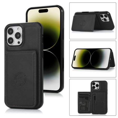 Leather Pocket Wallet Case - BLACK for iPhone 16 Pro (Only Ground Shipping)