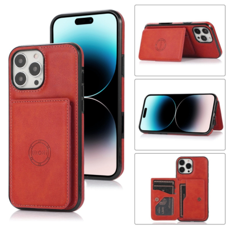 Leather Pocket Wallet Case - RED for iPhone 16 Pro Max (Only Ground Shipping)