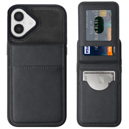 Leather Wallet Case with Kickstand - BLACK for iPhone 17 (Only Ground Shipping)