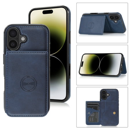 Leather Pocket Wallet Case - BLUE for iPhone 17 (Only Ground Shipping)
