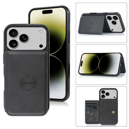 Leather Pocket Wallet Case - BLACK for iPhone 17 Pro (Only Ground Shipping)