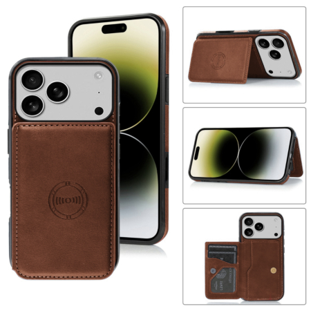 Leather Pocket Wallet Case - BROWN for iPhone 17 Pro (Only Ground Shipping)