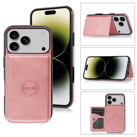 Leather Pocket Wallet Case - PINK for iPhone 17 Pro (Only Ground Shipping)