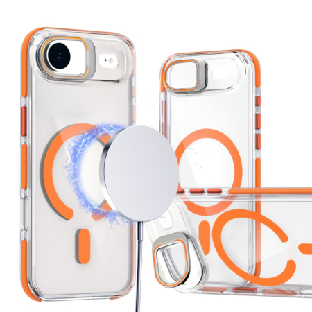 Thin Magnetic Clear Case with Camera Stand Kickstand - ORANGE for iPhone Air (Only Ground Shipping)