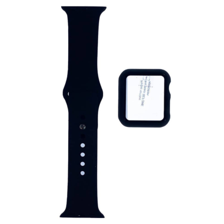 iWatch 38mm Silicone Soft Band & Bumper Case with Tempered Glass - BLACK (Only Ground Shipping)