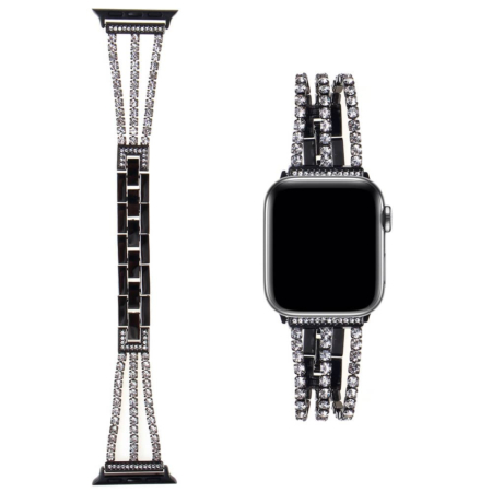 iWatch (42/44/45/49mm) Stainless Steel Band with Stones - BLACK (Only Ground Shipping)