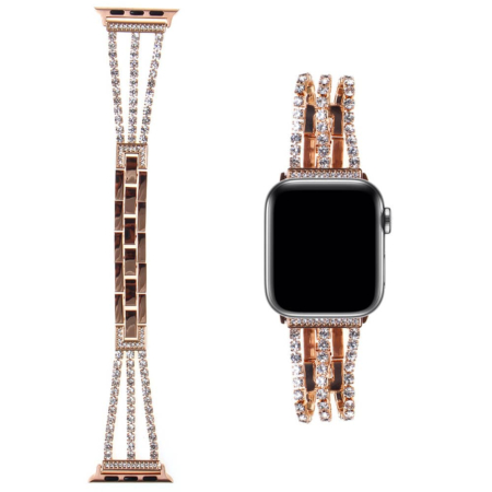 iWatch (42/44/45/49mm) Stainless Steel Band with Stones - ROSE GOLD (Only Ground Shipping)