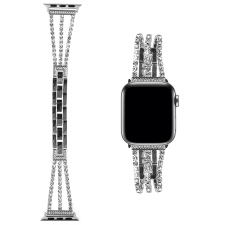 iWatch (42/44/45/49mm) Stainless Steel Band with Stones - SILVER (Only Ground Shipping)