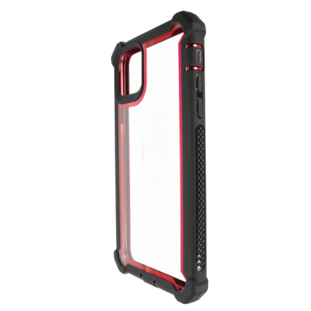 3in1 Hybrid Clear Soft TPU Hard PC Back Cover Case - BLACK & RED for iPhone 12 / 12 Pro (Only Ground Shipping)