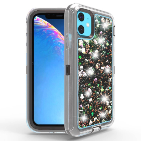 Protective Glitter Liquid Bumper Case - BLACK for iPhone 12 / 12 Pro (Only Ground Shipping)