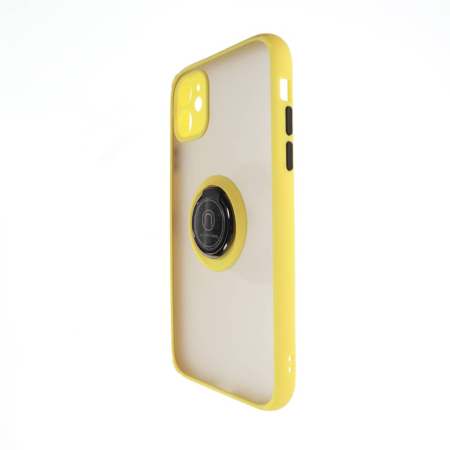 Hard PC Rear / Soft TPU Colorful Border Case with I-ring Holder - YELLOW for iPhone 12 Pro Max (Only Ground Shipping)