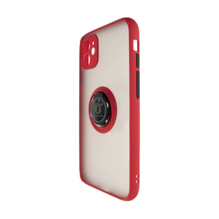 Hard PC Rear / Soft TPU Colorful Border Case with I-ring Holder - RED for iPhone 12 / 12 Pro (Only Ground Shipping)
