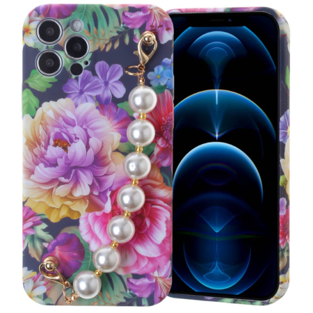 Full Cover Fashion Pearl Bracelet Flowers Design Case - C1 for iPhone 12 Pro Max (Only Ground Shipping)