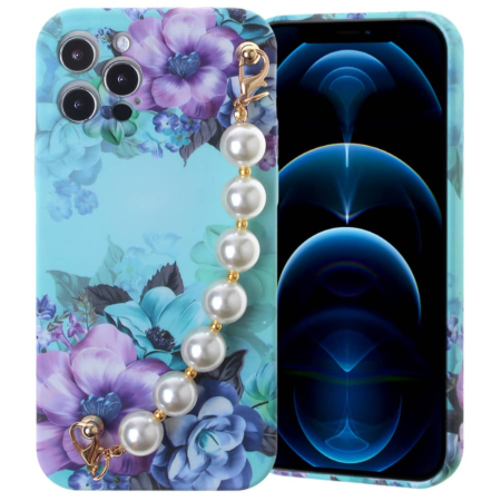 Full Cover Fashion Pearl Bracelet Flowers Design Case - C20 for iPhone 12 Pro Max (Only Ground Shipping)