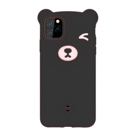 3D Cartoon Bear Soft Silicone Case - BLACK for iPhone 11 Pro Max (Only Ground Shipping)