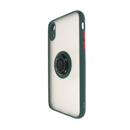 Hard PC Rear / Soft TPU Colorful Border Case with I-ring Holder - GREEN for iPhone XR (Only Ground Shipping)