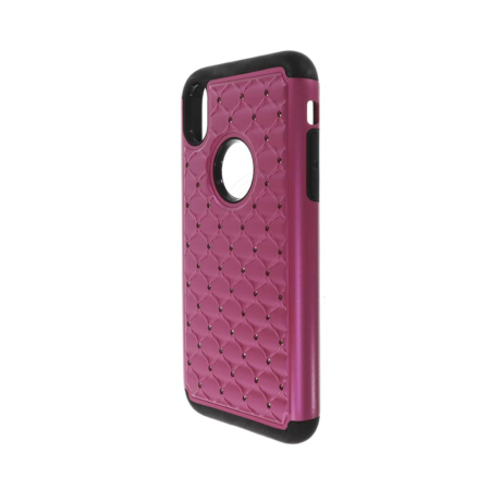 Diamond Rhinestone Dual Layer Hybrid Case - HOT PINK for iPhone XR (Only Ground Shipping)