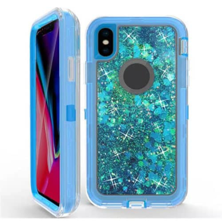 Protective Glitter Liquid Bumper Case Cover - LIGHT BLUE for iPhone XS Max (Only Ground Shipping)