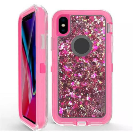iPhone X / XS Protective Glitter Liquid Bumper Case - HOT PINK (Only Ground Shipping)