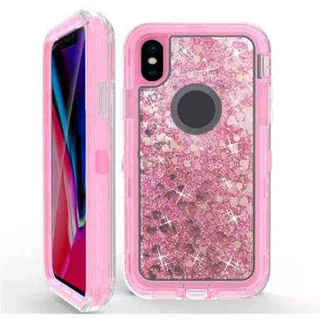 iPhone X / XS Protective Glitter Liquid Bumper Case - PINK (Only Ground Shipping)