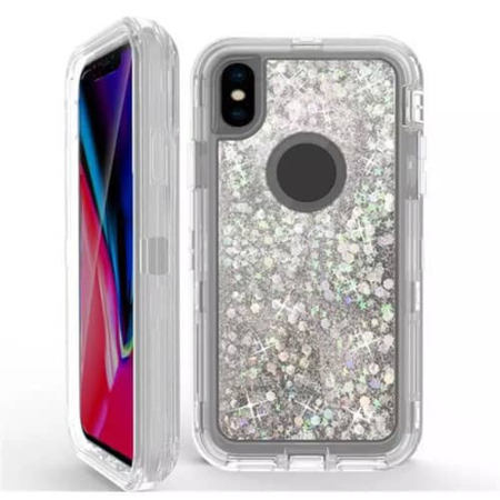 Protective Glitter Liquid Bumper Case Cover - SILVER for iPhone XS Max (Only Ground Shipping)