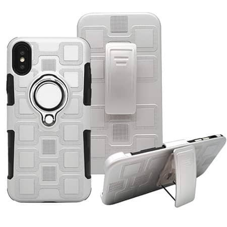 Heavy Duty Hard Rubber Cover Case with Back Clip and Ring - SILVER for iPhone XR (Only Ground Shipping)