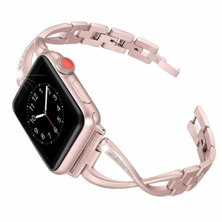 iWatch (42/44/45/49mm) Bling Crystals Metal Bracelet Band Strap - ROSE GOLD (Only Ground Shipping)