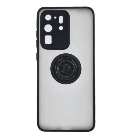 Galaxy S20 Ultra Hard PC Rear / Soft TPU Colorful Border Case with I-ring Holder - BLACK (Only Ground Shipping)