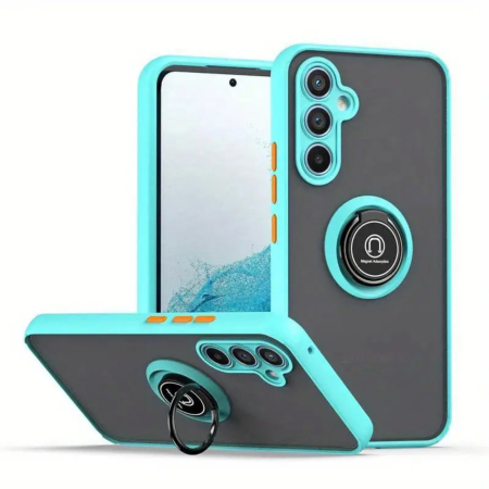 Galaxy S24 Plus Hard PC Rear / Soft TPU Colorful Border Case w/I-ring Holder - LIGHT BLUE (Only Ground Shipping)