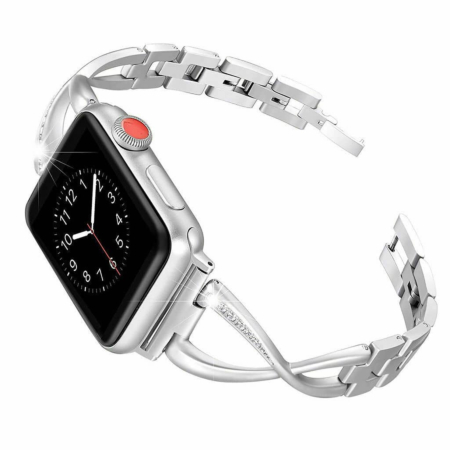 iWatch (38/40/41mm) Bling Crystals Metal Bracelet Band Strap - SILVER (Only Ground Shipping)