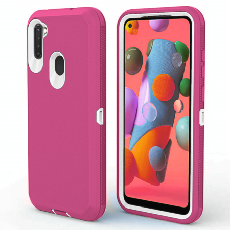 Heavy Duty Case for Galaxy A21 (HOT PINK & WHITE) (Only Ground Shipping)