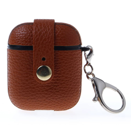 AirPods Pro Hard Leather Case with Metal Hook - BROWN (Only Ground Shipping)