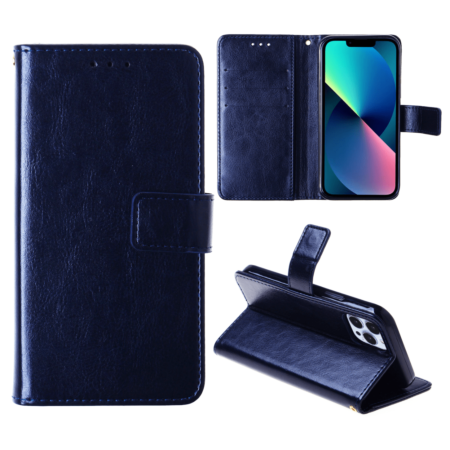 Leather Wallet Case with Card Slot - DARK BLUE for iPhone 12 / 12 Pro (Only Ground Shipping)