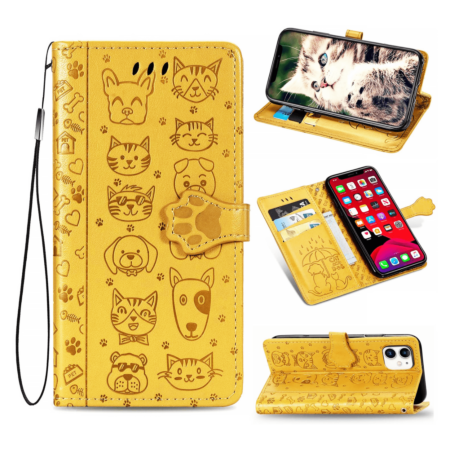 Animal Design Leather Wallet Case with Wristlet Strap - YELLOW for iPhone 12 Pro Max (Only Ground Shipping)