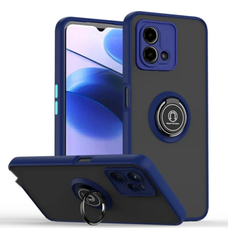 Moto G Stylus 5G 2023 Hard PC Rear / Soft TPU Colorful Border Case with I-ring Holder - BLUE (Only Ground Shipping)