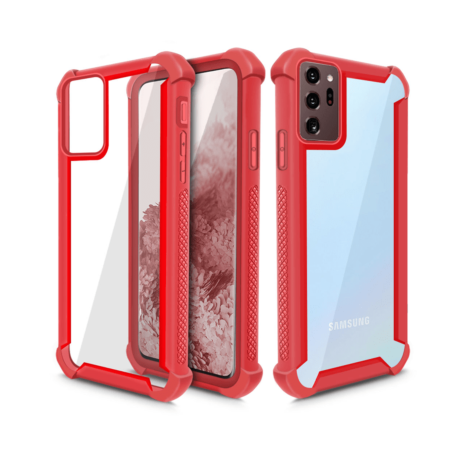 Galaxy Note 20 3in1 Hybrid Clear Soft TPU Hard PC Back Cover Case - RED (Only Ground Shipping)
