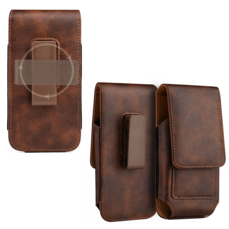Leather Magnetic Vertical Pouch W Belt Clip Case-BROWN (Only Ground Shipping)