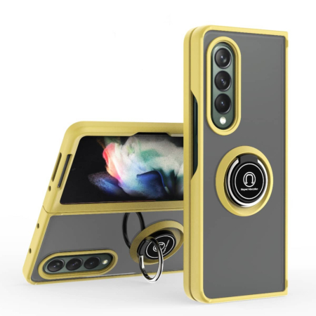 Galaxy Z Fold 4 Hard PC Rear / Soft TPU Colorful Border Case with I - ring Holder - YELLOW (Only Ground Shipping)