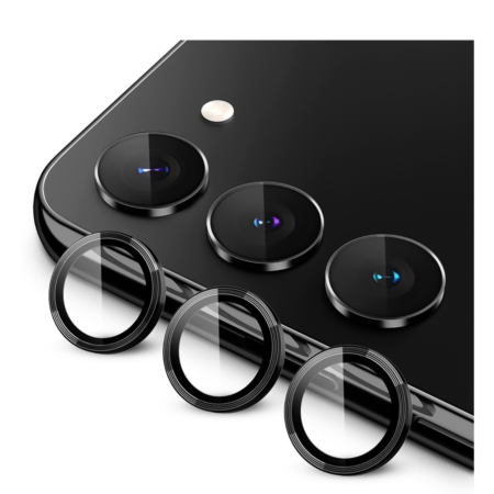 Order the metal ring with HD tempered glass for Galaxy S23 and S23 Plus in black.